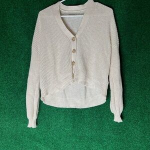 American Eagle Cream Cardigan Sweater V-Neck